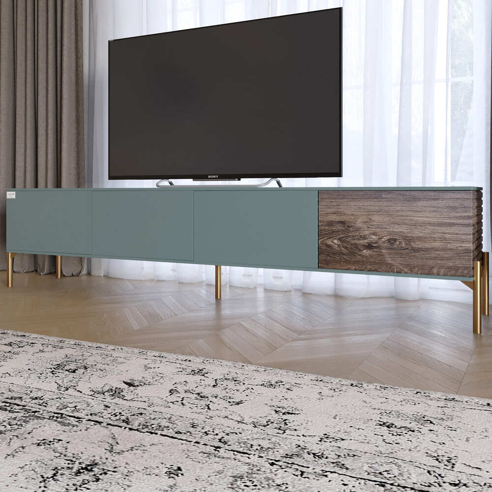 Тумба под телевизор на золотых металлических ножках LION Грей Гранит серый/Дерево (LION-042536)