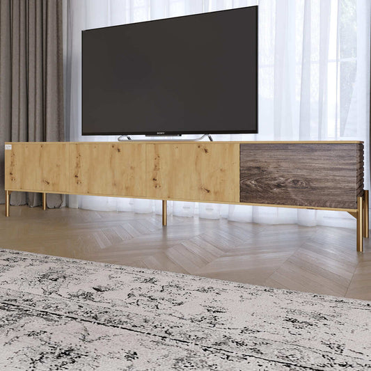 Тумба под телевизор на золотых металлических ножках LION Грей Дуб Артизан/Дерево (LION-042538)