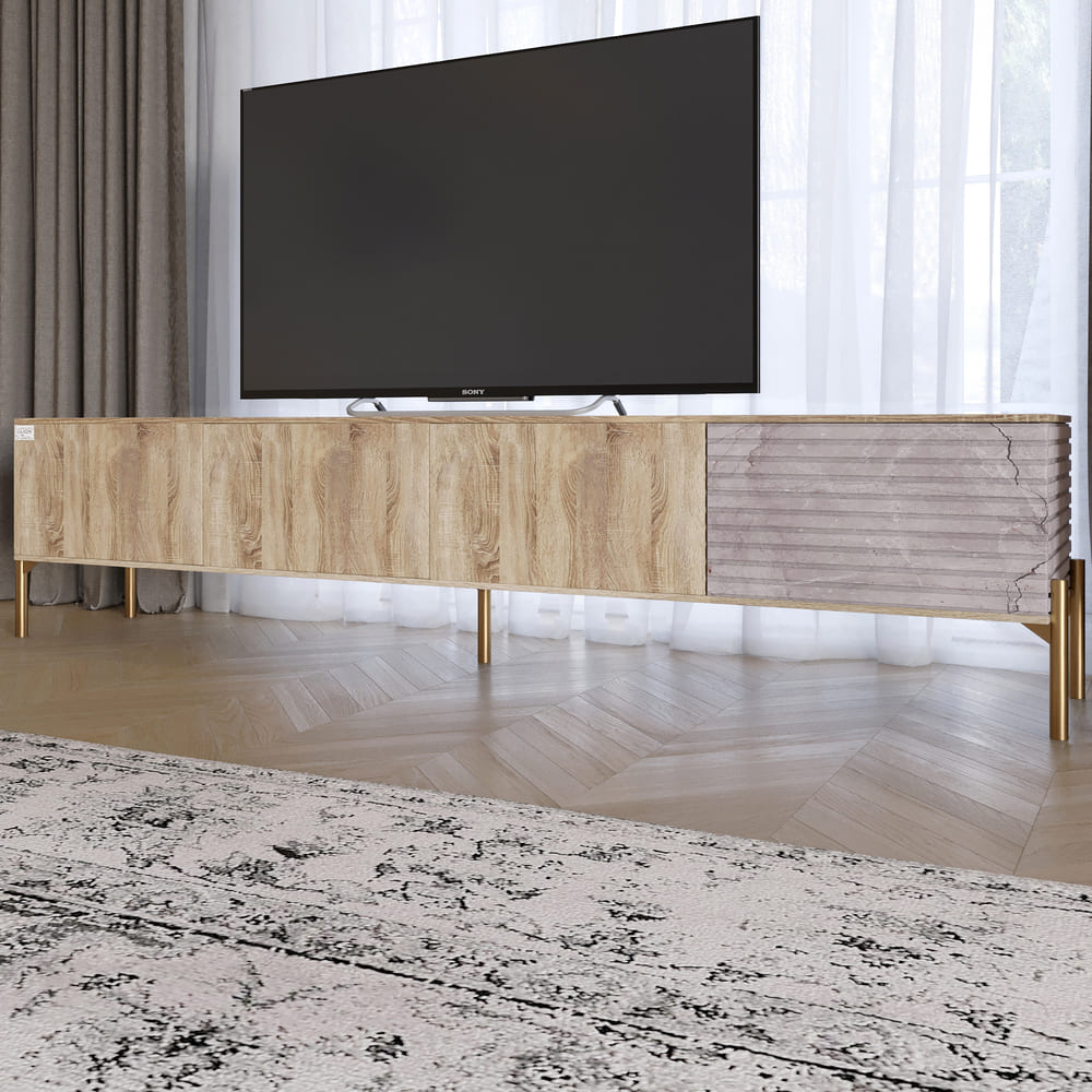 Тумба под телевизор на золотых металлических ножках LION Грей Дуб Сонома/Камень (LION-042570)