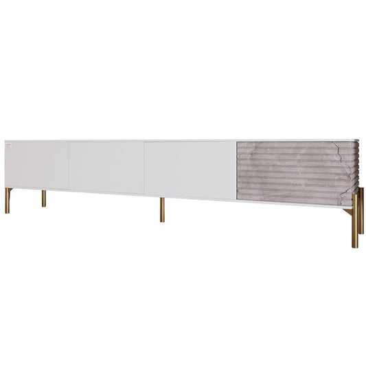 Тумба под телевизор на золотых металлических ножках LION Грей Нимфея Альба/Камень (LION-042572)