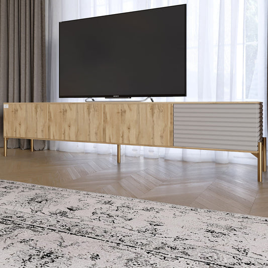 Тумба под телевизор на золотых металлических ножках LION Грей Дуб Аппалачи/Кашемир (LION-042596)