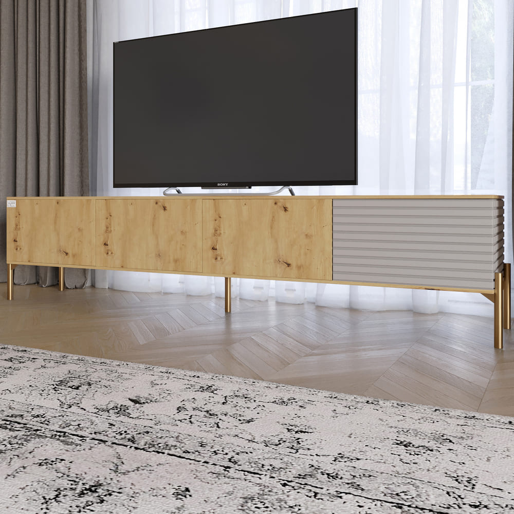 Тумба под телевизор на золотых металлических ножках LION Грей Дуб Артизан/Кашемир (LION-042597)