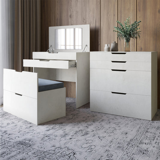 Комод-трюмо с зеркалом, нишей под сиденьем и ящиком LION Азия Бетон style (LION-041664)