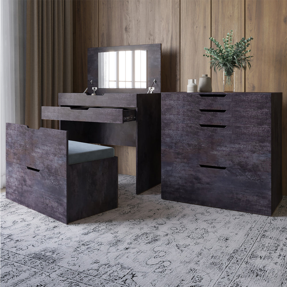Комод-трюмо с зеркалом, нишей под сиденьем и ящиком LION Азия Бетон темный (LION-041665)