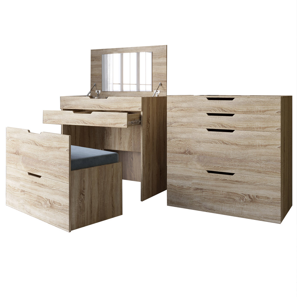 Комод-трюмо с зеркалом, нишей под сиденьем и ящиком LION Азия Дуб Сонома Трюфель (LION-041671)