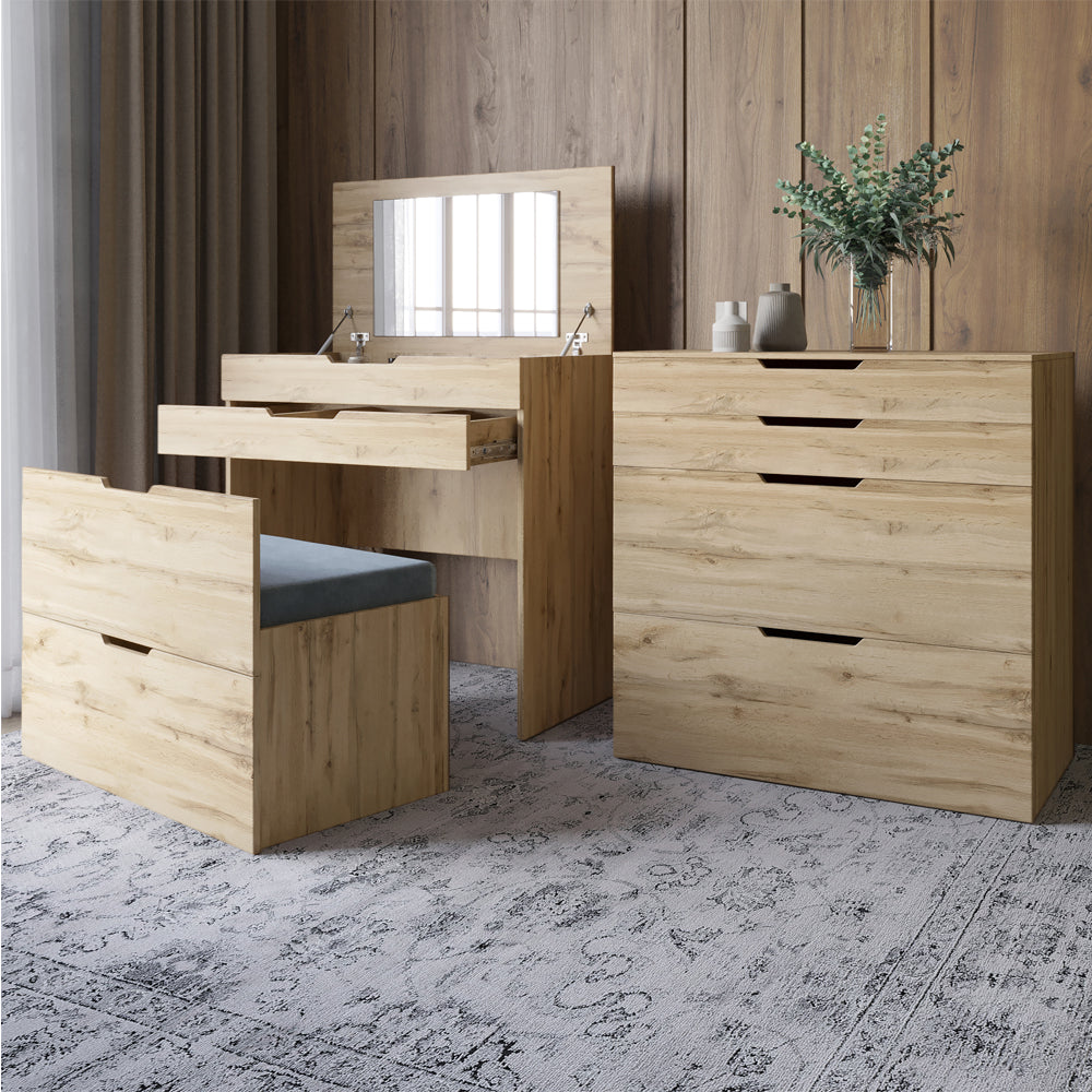 Комод-трюмо с зеркалом, нишей под сиденьем и ящиком LION Азия Дуб Аппалачи (LION-041667)