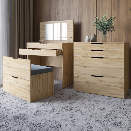 Комод-трюмо с зеркалом, нишей под сиденьем и ящиком LION Азия Дуб Аппалачи (LION-041667)