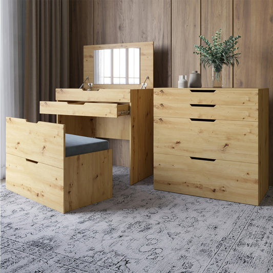 Комод-трюмо с зеркалом, нишей под сиденьем и ящиком LION Азия Дуб Артизан (LION-041668)