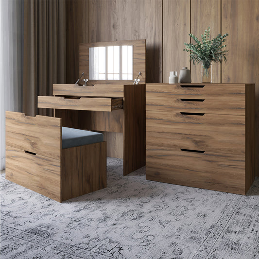 Комод-трюмо с зеркалом, нишей под сиденьем и ящиком LION Азия Дуб Ливорно (LION-041669)