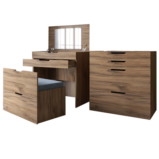 Комод-трюмо с зеркалом, нишей под сиденьем и ящиком LION Азия Дуб Ливорно (LION-041669)