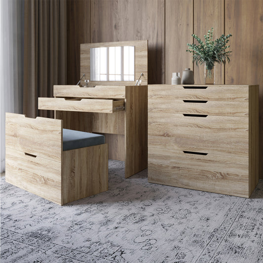 Комод-трюмо с зеркалом, нишей под сиденьем и ящиком LION Азия Дуб Сонома Трюфель (LION-041671)