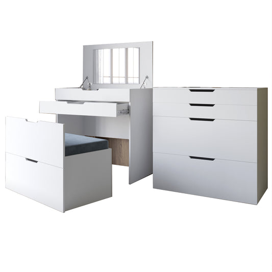 Комод-трюмо с зеркалом, нишей под сиденьем и ящиком LION Азия Нимфея Альба (белый) (LION-041673) ТОП