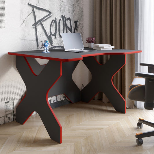 Компьютерный стол LION Донат 120х90х74,5 см Антрацит с красной кромкой (LION-041698)