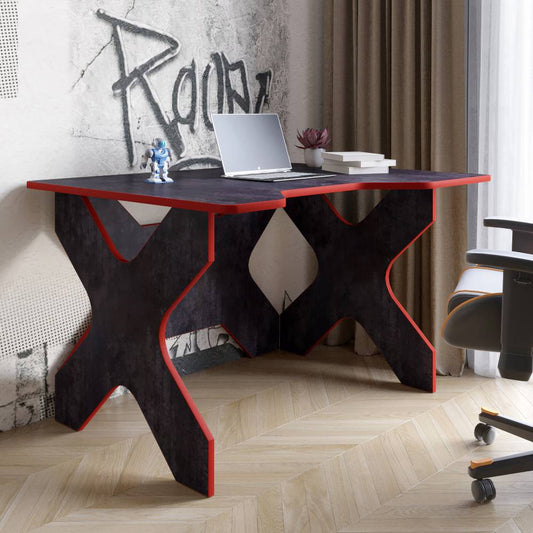 Компьютерный стол LION Донат 120х90х74,5 см Бетон темный с красной кромкой (LION-041700)