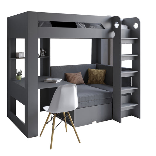 Детская двухъярусная кровать LION Флай 90х190 см со встроенным столом Антрацит/Лили-95 (LION-041632)