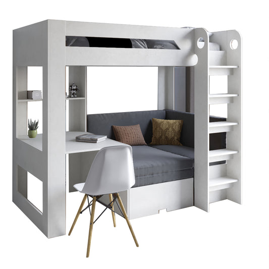 Детская двухъярусная кровать LION Флай 90х190 см со встроенным столом Бетон Style/Лили-95 (LION-041633)