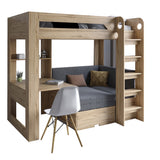 Детская двухъярусная кровать LION Флай 90х190 см со встроенным столом Дуб Аппалачи/Лили-95 (LION-041637) ТОП