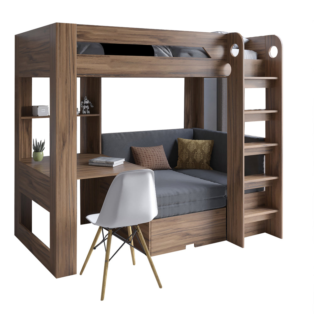 Детская двухъярусная кровать LION Флай 90х190 см со встроенным столом Дуб Ливорно/Лили-95 (LION-041639)