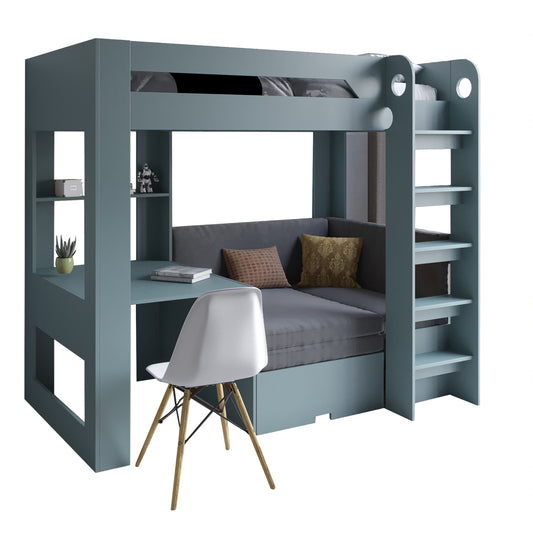 Детская двухъярусная кровать LION Флай 90х190 см со встроенным столом Гранит серый/Лили-95 (LION-041636)