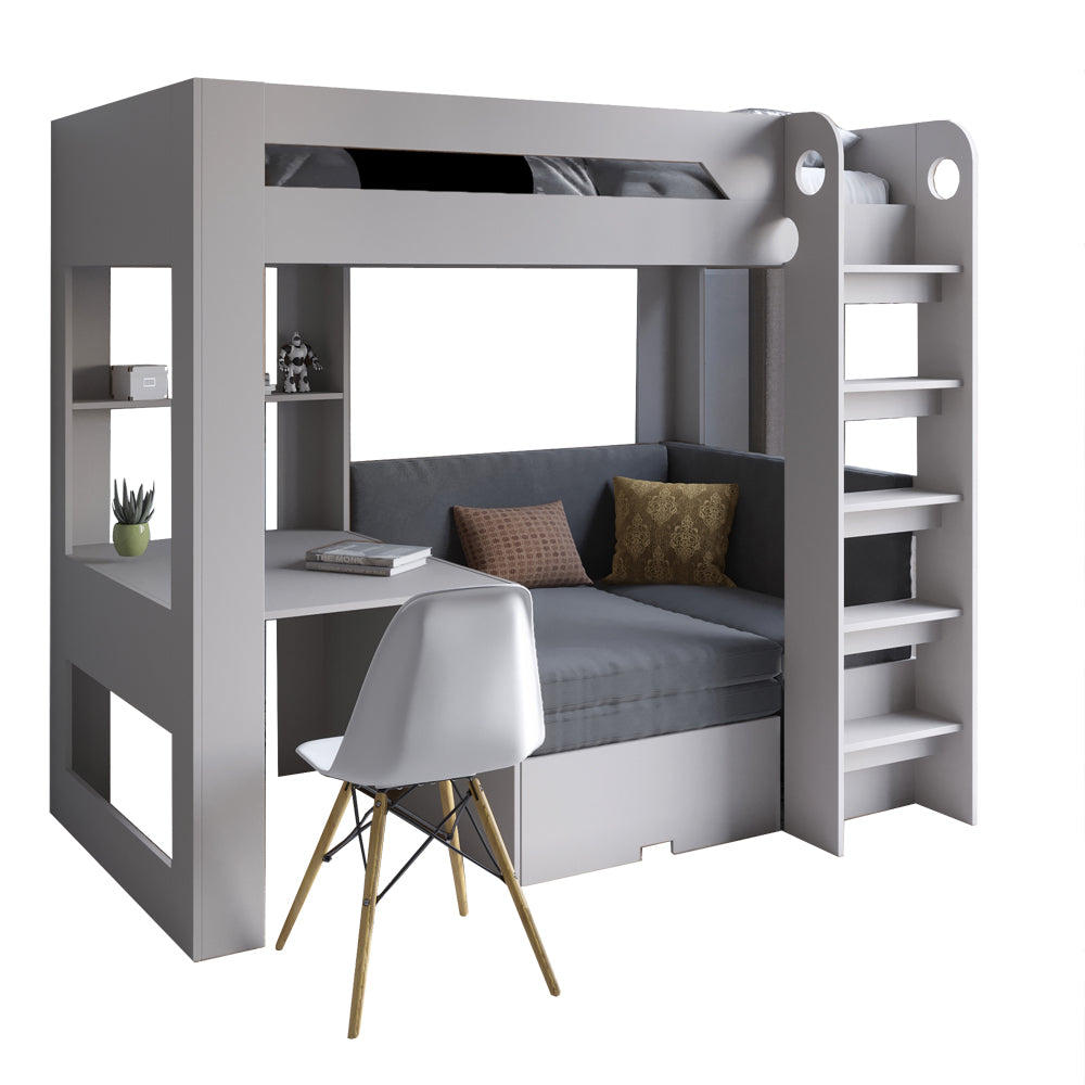 Детская двухъярусная кровать LION Флай 90х190 см со встроенным столом Кашемир/Лили-95 (LION-041642)