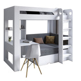 Детская двухъярусная кровать LION Флай 90х190 см со встроенным столом Нимфея Альба (белый) (LION-041643) ТОП
