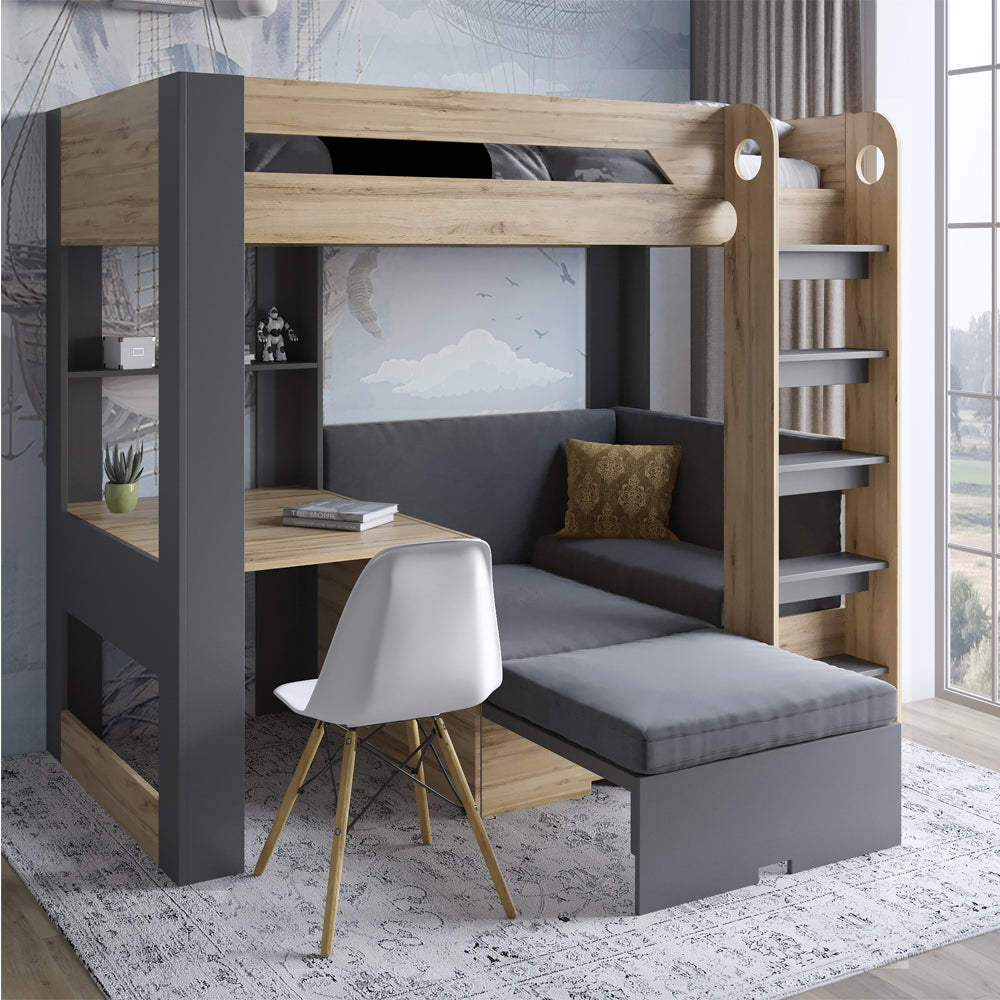 Детская двухъярусная кровать LION Флай 90х190 см со встроенным столом Бетон Style/Лили-95 (LION-041633)