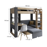 Детская двухъярусная кровать LION Флай 90х190 см со встроенным столом Дуб Аппалачи/Лили-95 (LION-041637) ТОП