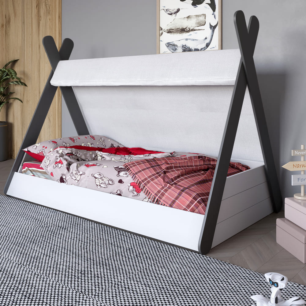 Детская кроватка с балдахином LION Инди Нимфея Альба/Антрацит (LION-041447)