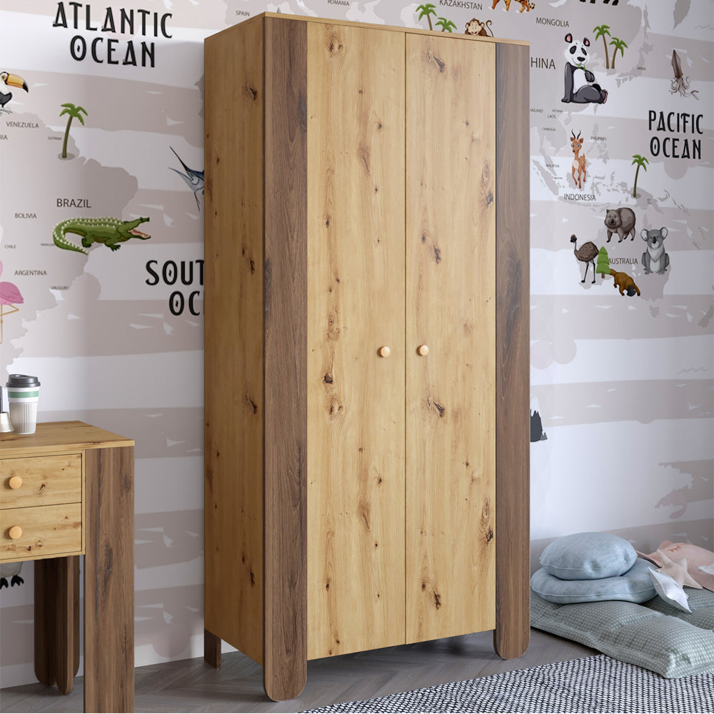 Шкаф распашной двухдверный в детскую комнату 900х450х1900 LION Инди Дуб Артизан/Дуб Ливорно (LION-041591)