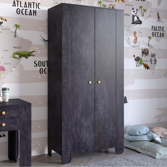 Шкаф распашной двухдверный в детскую комнату 900х450х1900 LION Инди Бетон темный (LION-041575)