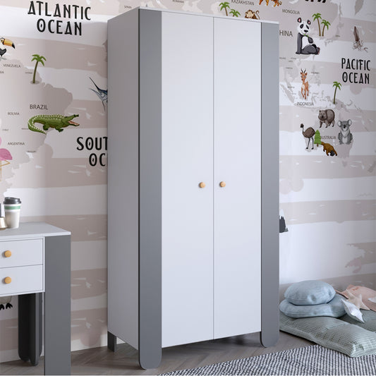 Шкаф распашной двухдверный в детскую комнату 900х450х1900 LION Инди Нимфея Альба (белый)/Антрацит (LION-041588)