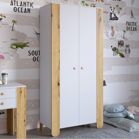 Шкаф распашной двухдверный в детскую комнату 900х450х1900 LION Инди Нимфея Альба (белый)/Дуб Артизан (LION-041587)