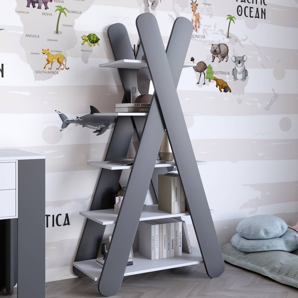 Стеллаж открытый с 5 полками LION Инди Нимфея Альба/Антрацит (LION-041597)