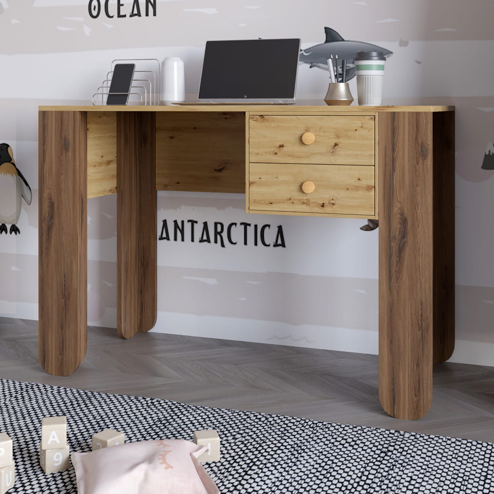 Письменный стол с 2-мя ящиками LION Инди Дуб Артизан/Дуб Ливорно (LION-041424)