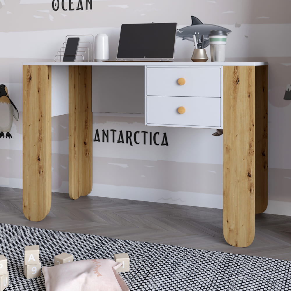 Письменный стол с 2-мя ящиками LION Инди Нимфея Альба/Дуб Артизан (LION-041425)