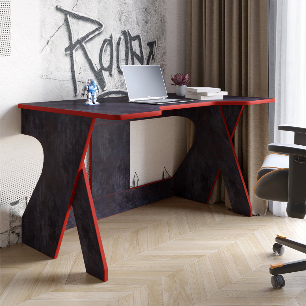 Стол геймерский LION Крид для компьютера и ноутбука 130х80х74,5 Бетон темный/Красный (LION-041731)