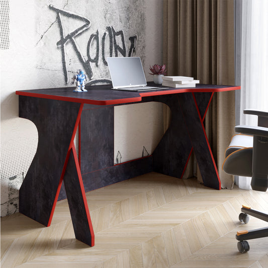 Стол геймерский LION Крид для компьютера и ноутбука 130х80х74,5 Бетон темный/Красный (LION-041731)