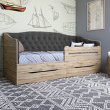 Кровать детская односпальная LION Л-9 с мягкой спинкой и выдвижными ящиками 190x90 см Дуб сонома/Лили-95 (LION-041491)