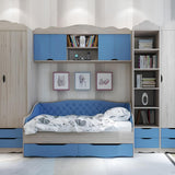 Кровать детская односпальная LION Л-9 с мягкой спинкой и выдвижными ящиками 190x90 см Дуб Ливорно/Лили-02 (LION-041472)