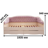 Кровать детская односпальная LION Л-9 с мягкой спинкой и выдвижными ящиками 190x90 см Гранит серый/Лили-95 (LION-041487)