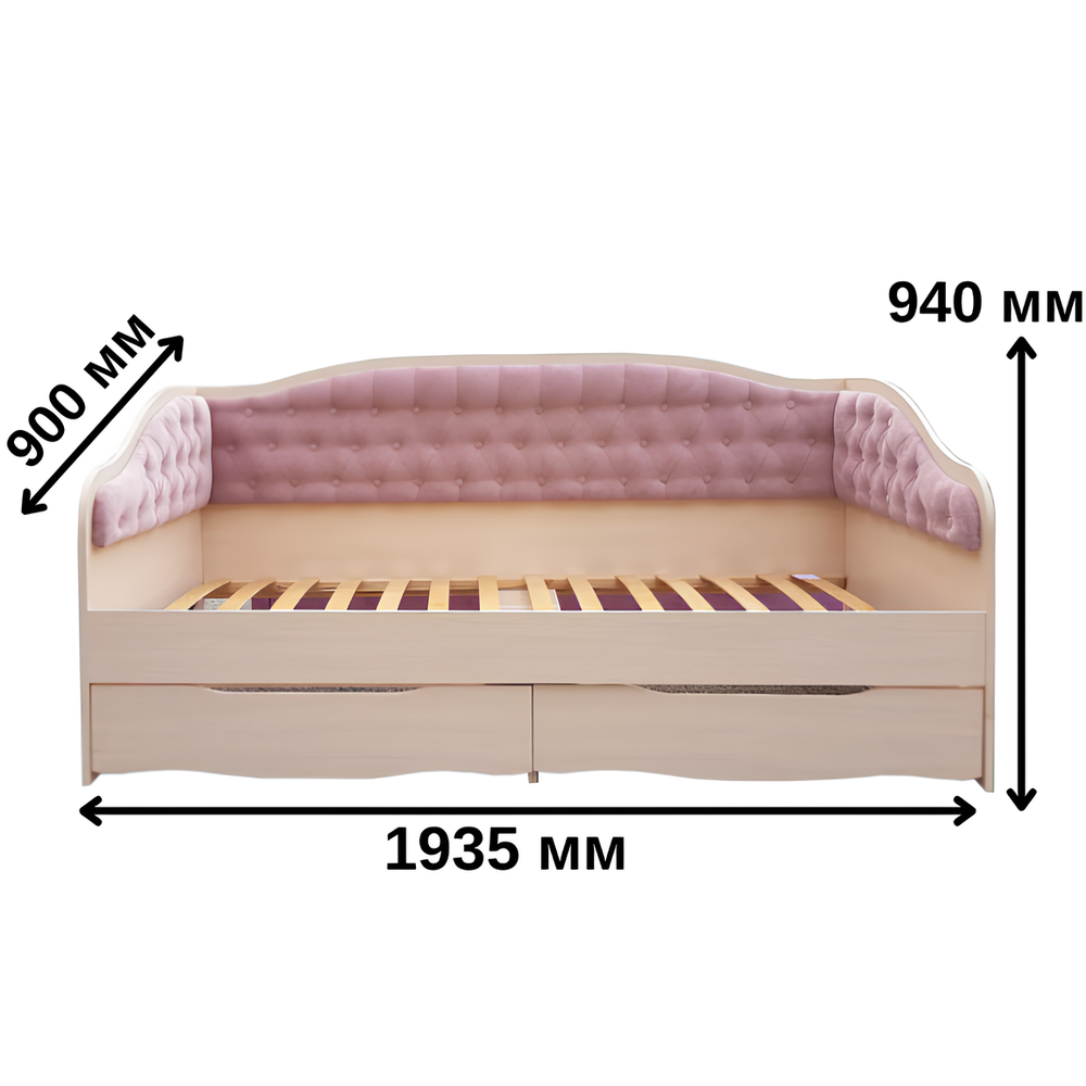 Кровать детская односпальная LION Л-9 с мягкой спинкой и выдвижными ящиками 190x90 см Самоа Дымчатый/Лили-95 (LION-041496)