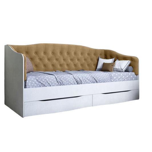 Кровать детская односпальная LION Л-9 с мягкой спинкой и выдвижными ящиками 190x90 см Бетон Style/Лили-02 (LION-041468)