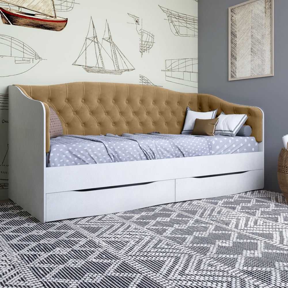 Кровать детская односпальная LION Л-9 с мягкой спинкой и выдвижными ящиками 190x90 см Бетон Style/Лили-02 (LION-041468)