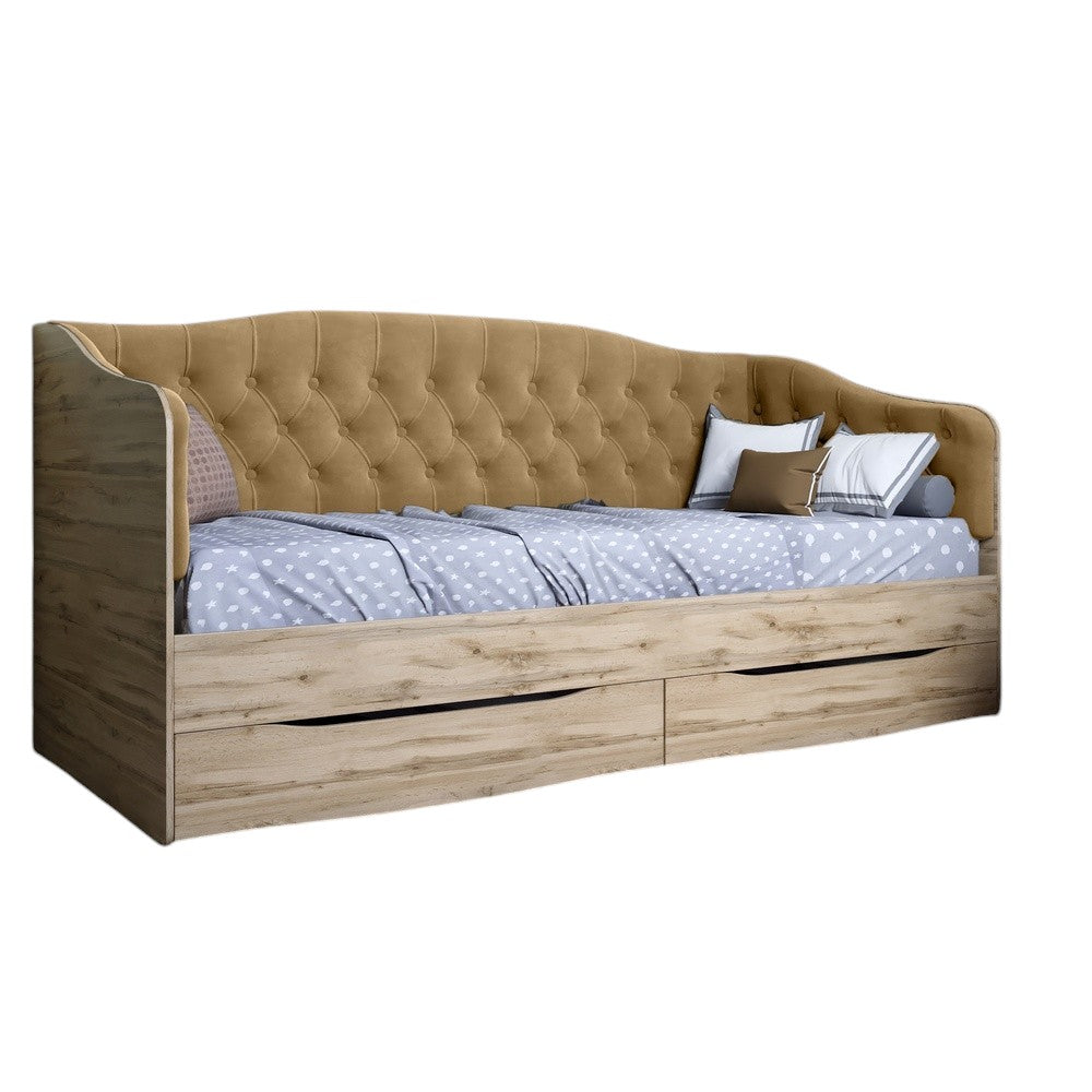 Кровать детская односпальная LION Л-9 с мягкой спинкой и выдвижными ящиками 190x90 см Дуб Аппалачи/Лили-02 (LION-041470)