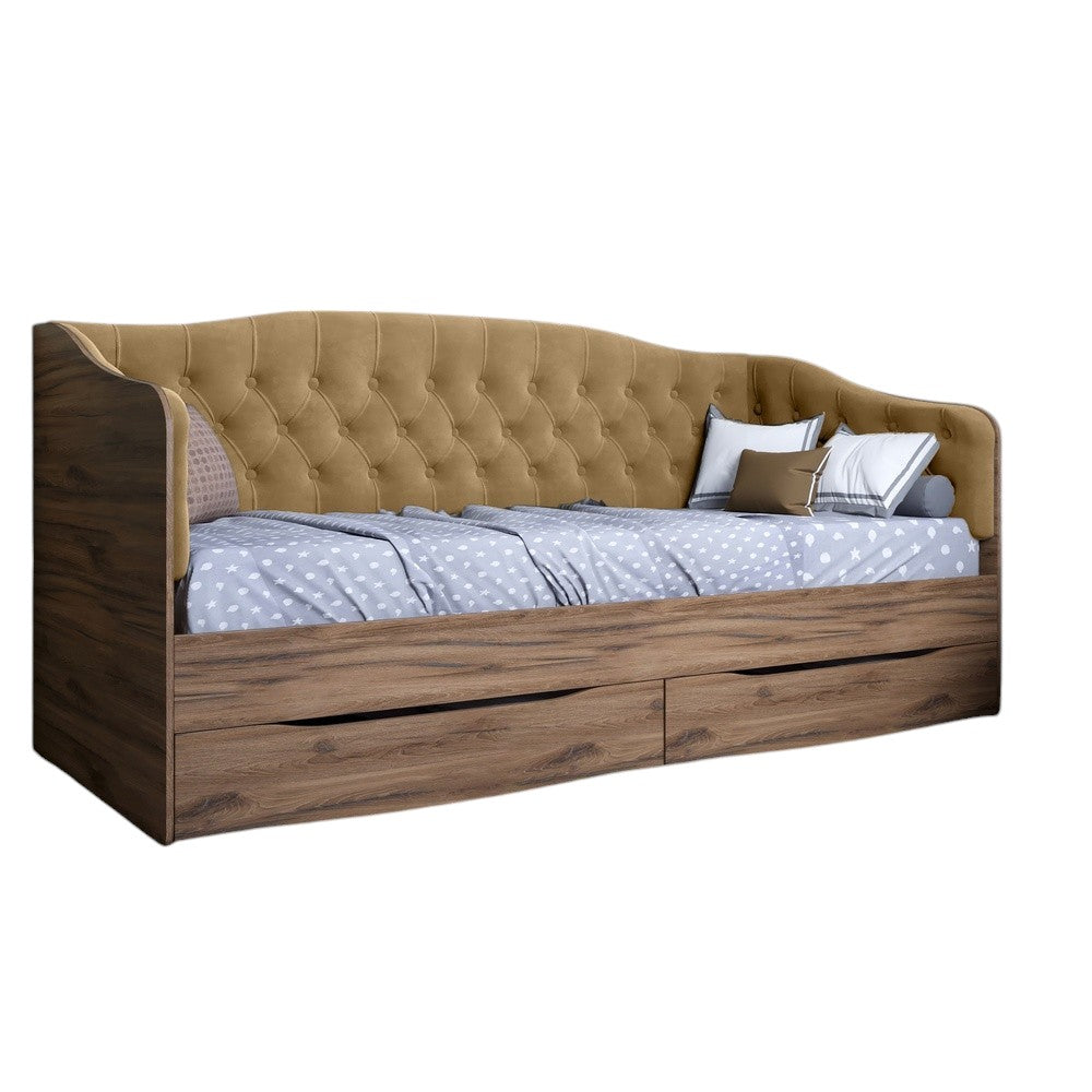 Кровать детская односпальная LION Л-9 с мягкой спинкой и выдвижными ящиками 190x90 см Дуб Ливорно/Лили-02 (LION-041472)