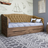 Кровать детская односпальная LION Л-9 с мягкой спинкой и выдвижными ящиками 190x90 см Дуб Ливорно/Лили-02 (LION-041472)