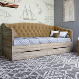 Кровать детская односпальная LION Л-9 с мягкой спинкой и выдвижными ящиками 190x90 см Дуб сонома трюфель/Лили-02 (LION-041476)