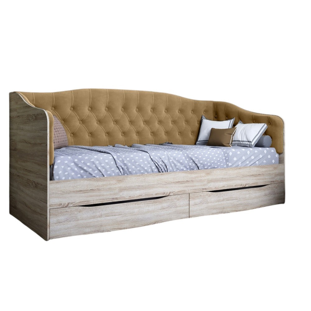 Кровать детская односпальная LION Л-9 с мягкой спинкой и выдвижными ящиками 190x90 см Дуб сонома/Лили-02 (LION-041481)