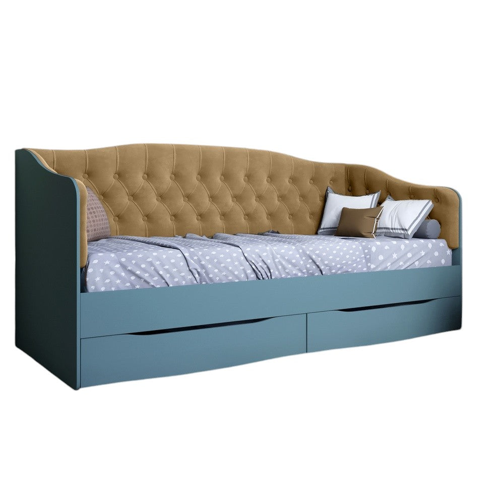 Кровать детская односпальная LION Л-9 с мягкой спинкой и выдвижными ящиками 190x90 см Гранит серый/Лили-02 (LION-041473)