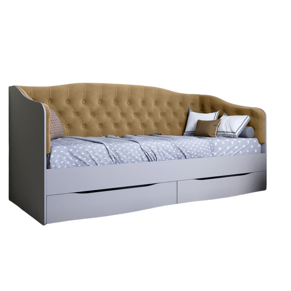 Кровать детская односпальная LION Л-9 с мягкой спинкой и выдвижными ящиками 190x90 см Кашемир/Лили-02 (LION-041479)